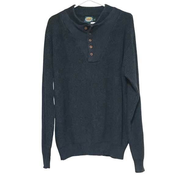 Cabelas Outdoor Gear Mens Sweater Large Tall Gray Green Long-Sleeve Brown Button - Picture 1 of 6